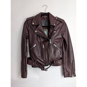 All Saints Balfern Leather Biker Jacket In Deep Berry Size 2